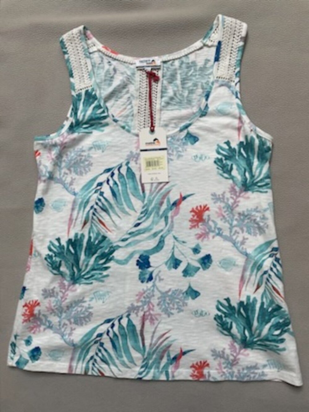 NWT Fat Face Woman's Marine Themed Scoop Neck Cotton Tank Top US Size 4